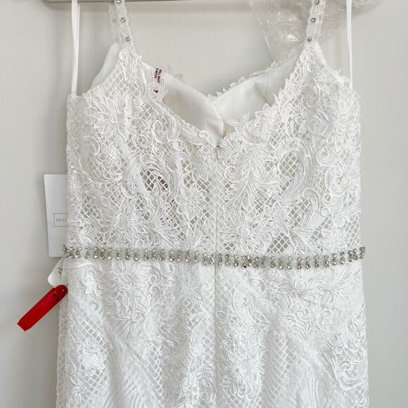 NWT Mac Duggal White Wedding Dress 14 Corset Plunge Trumpet Lace Gown - Picture 11 of 16